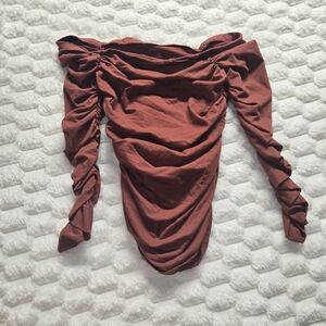 Anthropologie Maeve Ruched Off Shoulder Long Sleeve Top Size XXS